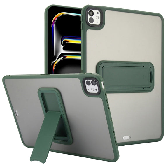 For iPad Pro 11 2024 Skin Feel Holder PC Hybrid TPU Tablet Case(Dark Green)