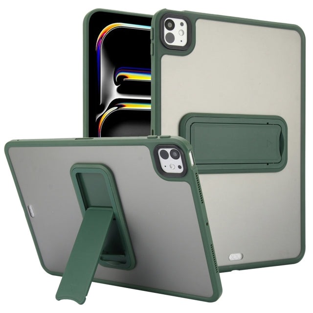 For iPad Pro 11 2024 Skin Feel Holder PC Hybrid TPU Tablet Case(Dark Green)