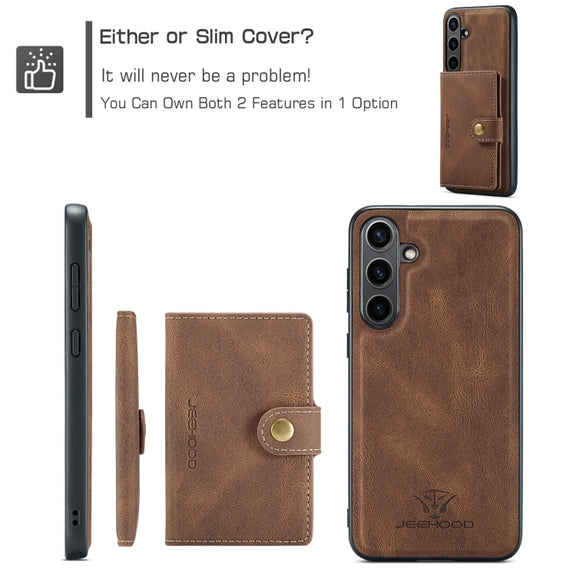 For Samsung Galaxy S24 FE 5G JEEHOOD J01 Retro Magnetic Detachable Wallet Phone Case(Brown)