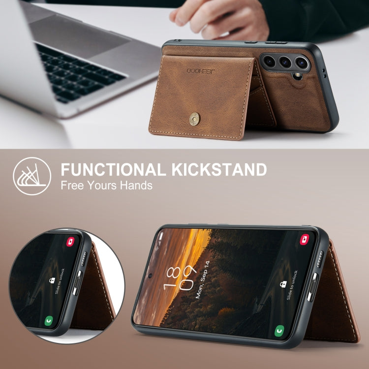 For Samsung Galaxy S24 FE 5G JEEHOOD J01 Retro Magnetic Detachable Wallet Phone Case(Brown)