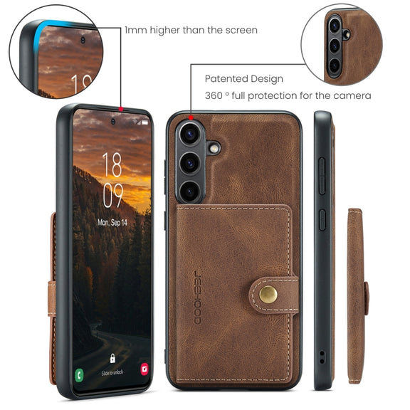 For Samsung Galaxy S24 FE 5G JEEHOOD J01 Retro Magnetic Detachable Wallet Phone Case(Brown)