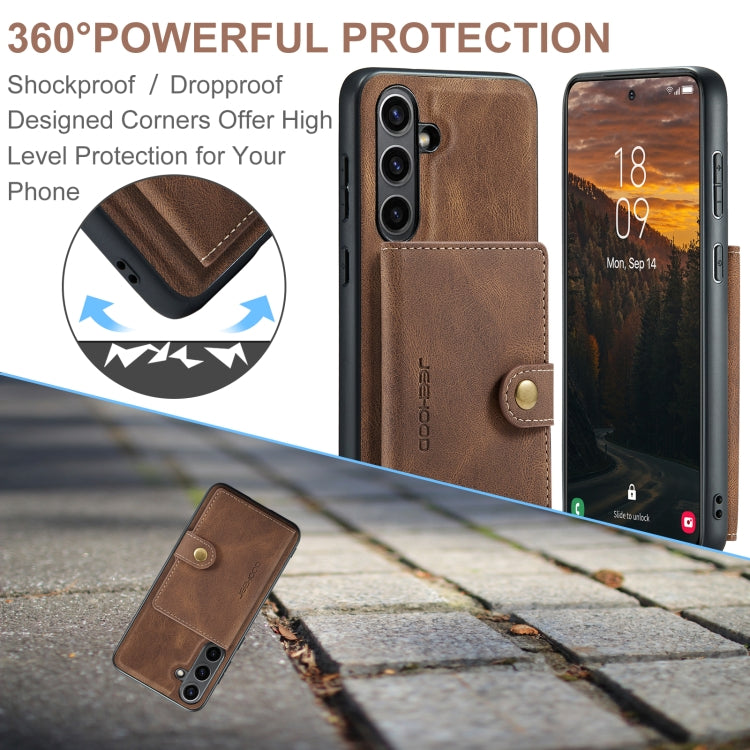 For Samsung Galaxy S24 FE 5G JEEHOOD J01 Retro Magnetic Detachable Wallet Phone Case(Brown)