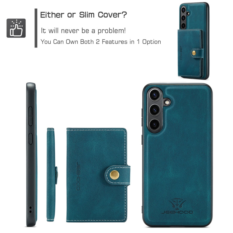 For Samsung Galaxy S24 FE 5G JEEHOOD J01 Retro Magnetic Detachable Wallet Phone Case(Blue)