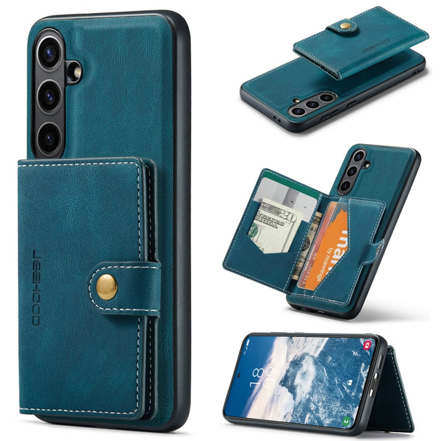 For Samsung Galaxy S24 FE 5G JEEHOOD J01 Retro Magnetic Detachable Wallet Phone Case(Blue)