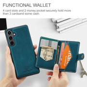 For Samsung Galaxy S24 FE 5G JEEHOOD J01 Retro Magnetic Detachable Wallet Phone Case(Blue)