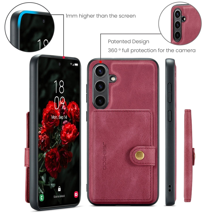 For Samsung Galaxy S24 FE 5G JEEHOOD J01 Retro Magnetic Detachable Wallet Phone Case(Red)