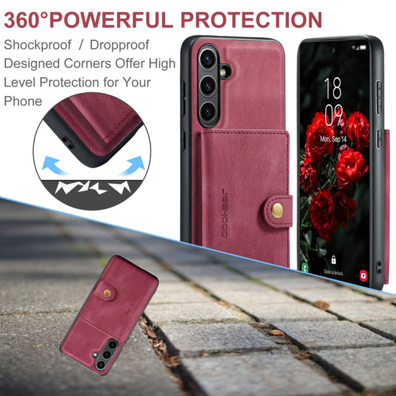 For Samsung Galaxy S24 FE 5G JEEHOOD J01 Retro Magnetic Detachable Wallet Phone Case(Red)