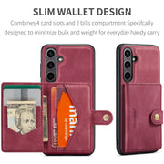 For Samsung Galaxy S24 FE 5G JEEHOOD J01 Retro Magnetic Detachable Wallet Phone Case(Red)