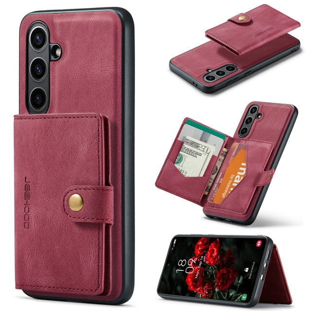 For Samsung Galaxy S24 FE 5G JEEHOOD J01 Retro Magnetic Detachable Wallet Phone Case(Red)