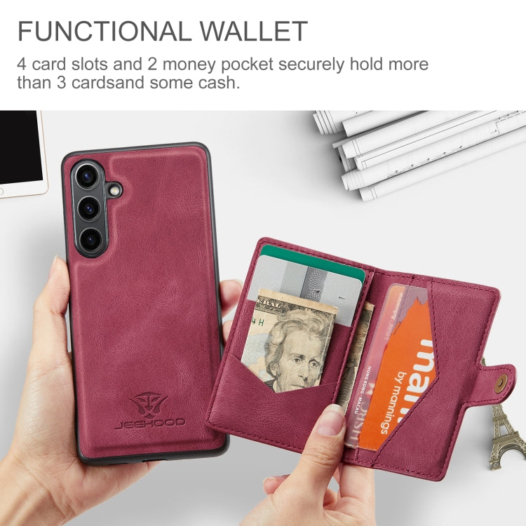 For Samsung Galaxy S24 FE 5G JEEHOOD J01 Retro Magnetic Detachable Wallet Phone Case(Red)