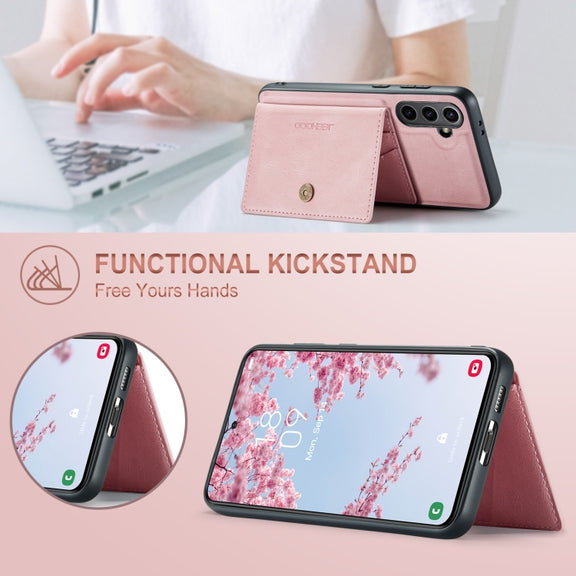 For Samsung Galaxy S24 FE 5G JEEHOOD J01 Retro Magnetic Detachable Wallet Phone Case(Pink)