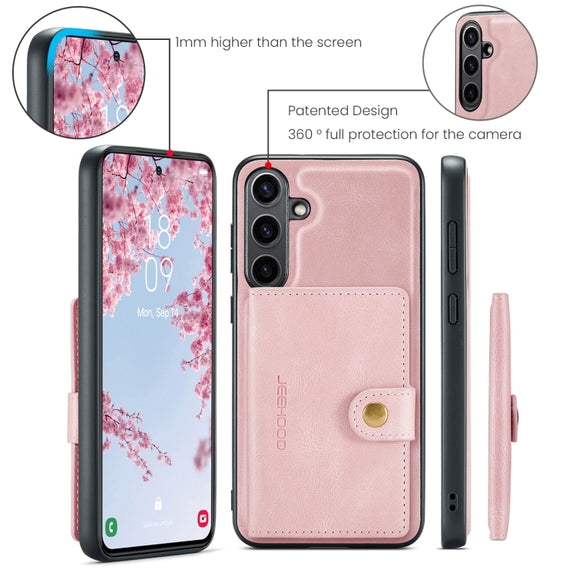 For Samsung Galaxy S24 FE 5G JEEHOOD J01 Retro Magnetic Detachable Wallet Phone Case(Pink)