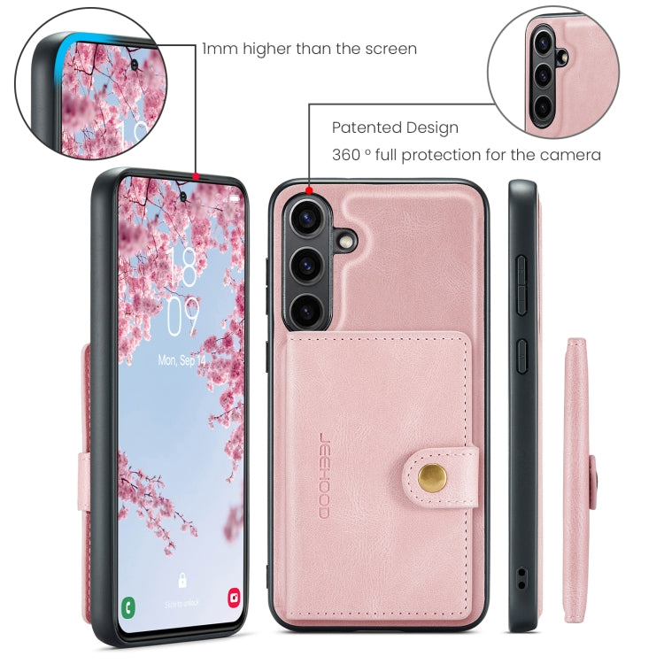 For Samsung Galaxy S24 FE 5G JEEHOOD J01 Retro Magnetic Detachable Wallet Phone Case(Pink)