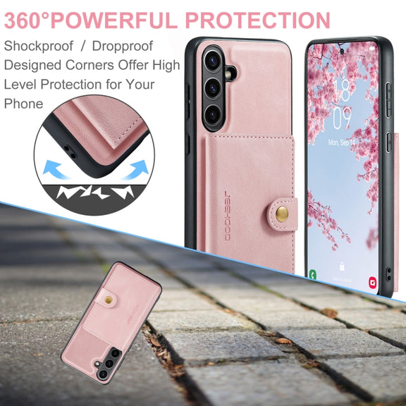 For Samsung Galaxy S24 FE 5G JEEHOOD J01 Retro Magnetic Detachable Wallet Phone Case(Pink)