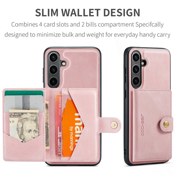 For Samsung Galaxy S24 FE 5G JEEHOOD J01 Retro Magnetic Detachable Wallet Phone Case(Pink)