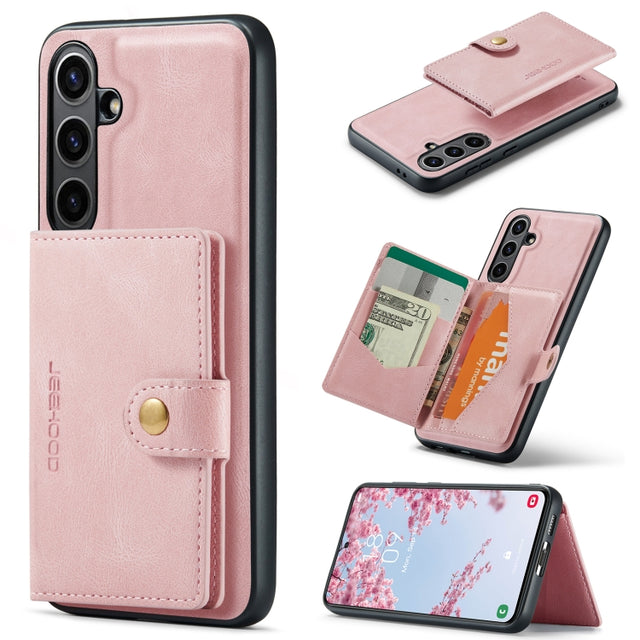 For Samsung Galaxy S24 FE 5G JEEHOOD J01 Retro Magnetic Detachable Wallet Phone Case(Pink)