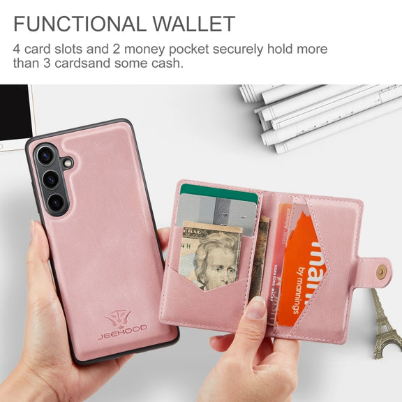For Samsung Galaxy S24 FE 5G JEEHOOD J01 Retro Magnetic Detachable Wallet Phone Case(Pink)