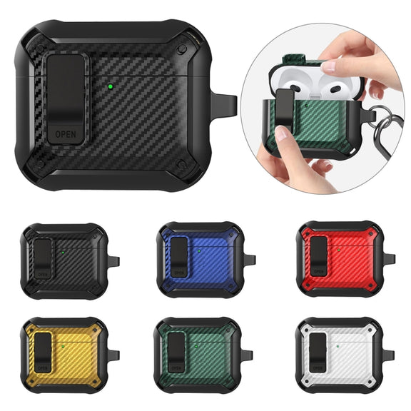 For AirPods 4 Bumblebee Carbon Fiber Shockproof Protective Case with Switch(White)