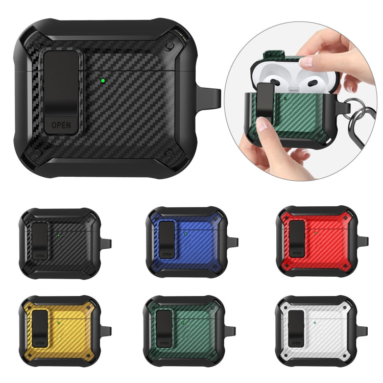 For AirPods 4 Bumblebee Carbon Fiber Shockproof Protective Case with Switch(White)