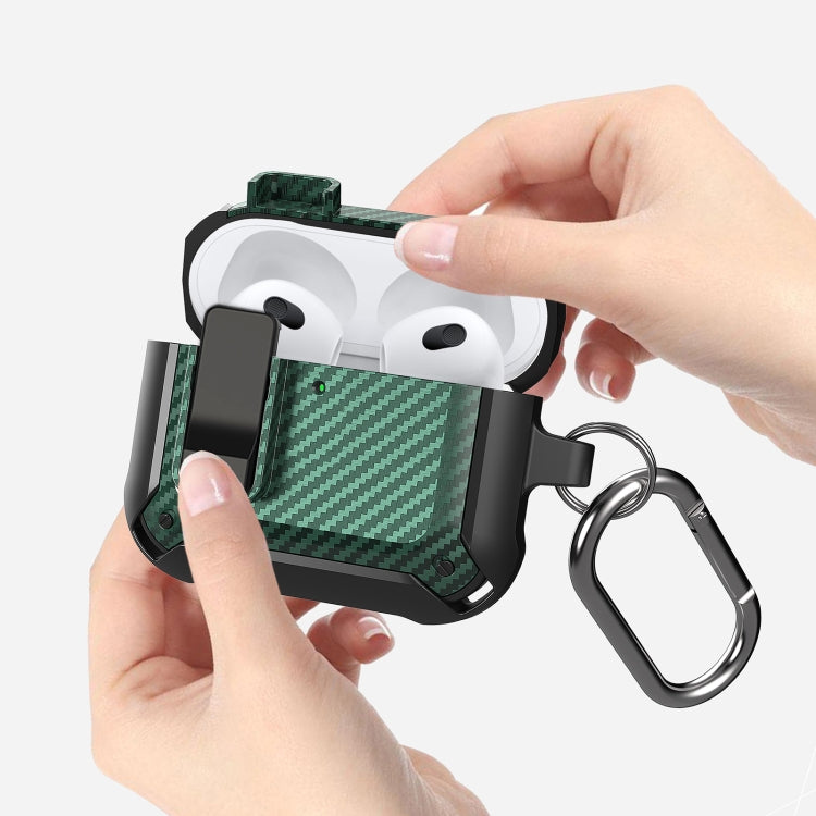 For AirPods 4 Bumblebee Carbon Fiber Shockproof Protective Case with Switch(Black)