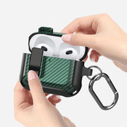 For AirPods 4 Bumblebee Carbon Fiber Shockproof Protective Case with Switch(Blue)