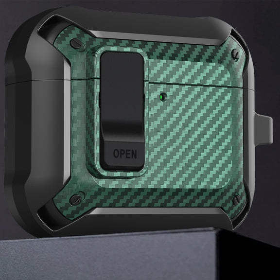 For AirPods 4 Bumblebee Carbon Fiber Shockproof Protective Case with Switch(Black)