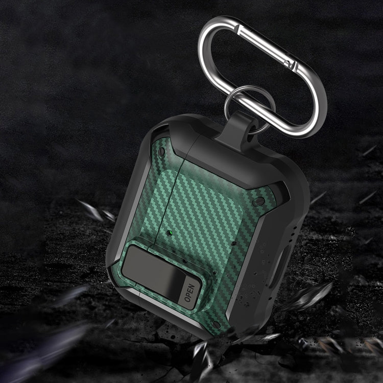 For AirPods 4 Bumblebee Carbon Fiber Shockproof Protective Case with Switch(Green) - For AirPods 4 by PMC Jewellery | Online Shopping South Africa | PMC Jewellery | Buy Now Pay Later Mobicred