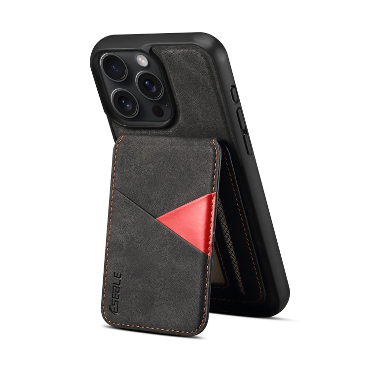 For iPhone 16 ESEBLE E2 Retro Texture Card Slots MagSafe RFID Leather Case(Black)