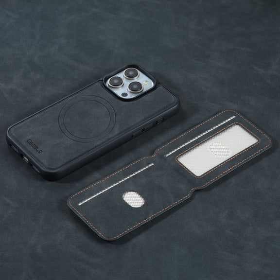 For iPhone 16 ESEBLE E2 Retro Texture Card Slots MagSafe RFID Leather Case(Black)