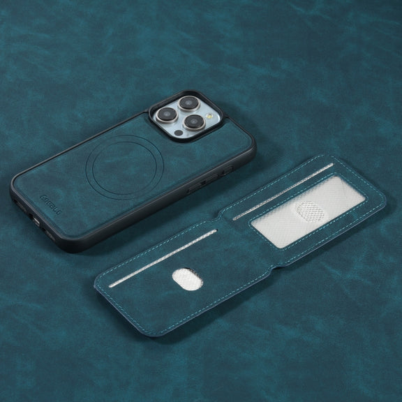 For iPhone 16 Pro ESEBLE E2 Retro Texture Card Slots MagSafe RFID Leather Case(Dark Green)