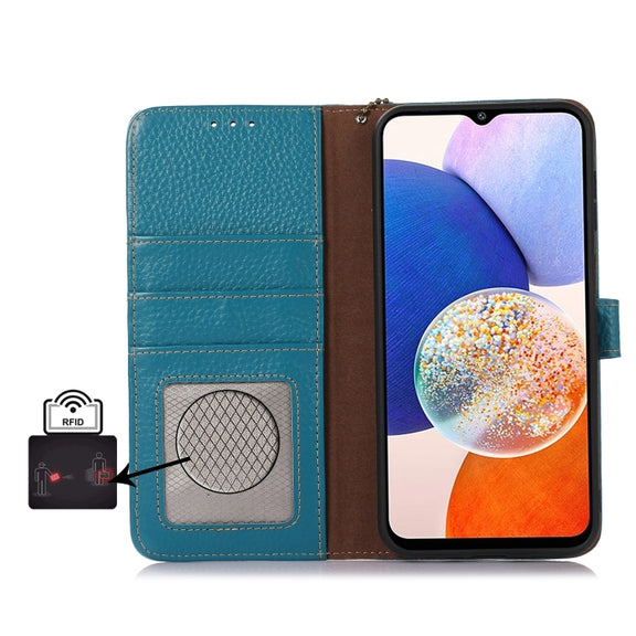 For Honor X9c Genuine Leather Litchi Texture RFID Leather Phone Case(Blue)