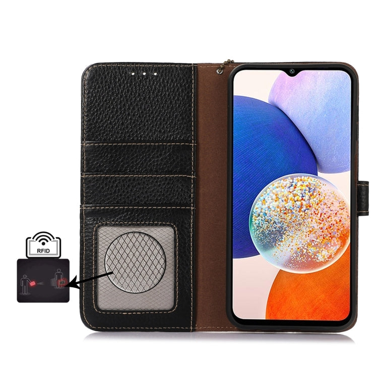 For Honor X9c Genuine Leather Litchi Texture RFID Leather Phone Case(Black)