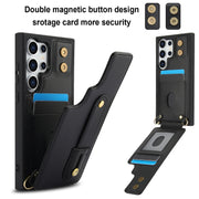 For Samsung Galaxy S25 Ultra 5G Wristband Vertical Flip Wallet Back Cover Phone Case with Long Lanyard(Black)