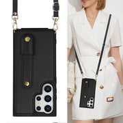 For Samsung Galaxy S25 Ultra 5G Wristband Vertical Flip Wallet Back Cover Phone Case with Long Lanyard(Black)