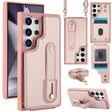 For Samsung Galaxy S25 Ultra 5G Wristband Vertical Flip Wallet Back Cover Phone Case with Long Lanyard(Rose Gold) - Galaxy S25 Ultra 5G Cases by PMC TechLife | Online Shopping South Africa | PMC TechLife | Buy Now Pay Later Mobicred