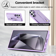 For Samsung Galaxy S25 Ultra 5G Wristband Vertical Flip Wallet Back Cover Phone Case with Long Lanyard(Purple)