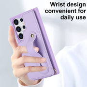 For Samsung Galaxy S25 Ultra 5G Wristband Vertical Flip Wallet Back Cover Phone Case with Long Lanyard(Purple)
