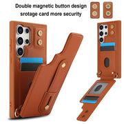 For Samsung Galaxy S25 Ultra 5G Wristband Vertical Flip Wallet Back Cover Phone Case with Long Lanyard(Brown)