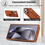 For Samsung Galaxy S25 Ultra 5G Wristband Vertical Flip Wallet Back Cover Phone Case with Long Lanyard(Brown)