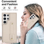 For Samsung Galaxy S25 Ultra 5G Wristband Vertical Flip Wallet Back Cover Phone Case with Long Lanyard(White)
