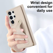 For Samsung Galaxy S25 Ultra 5G Wristband Vertical Flip Wallet Back Cover Phone Case with Long Lanyard(White)