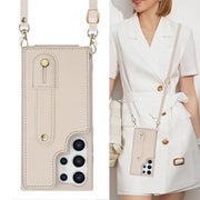 For Samsung Galaxy S25 Ultra 5G Wristband Vertical Flip Wallet Back Cover Phone Case with Long Lanyard(White)