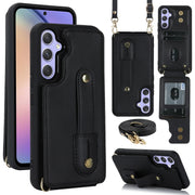 For Samsung Galaxy S25+ 5G Wristband Vertical Flip Wallet Back Cover Phone Case with Long Lanyard(Black)