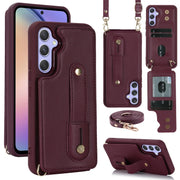 For Samsung Galaxy S25+ 5G Wristband Vertical Flip Wallet Back Cover Phone Case with Long Lanyard(Wine Red)
