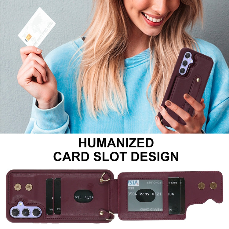 For Samsung Galaxy S25+ 5G Wristband Vertical Flip Wallet Back Cover Phone Case with Long Lanyard(Wine Red)