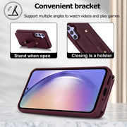 For Samsung Galaxy S25+ 5G Wristband Vertical Flip Wallet Back Cover Phone Case with Long Lanyard(Wine Red)