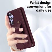 For Samsung Galaxy S25+ 5G Wristband Vertical Flip Wallet Back Cover Phone Case with Long Lanyard(Wine Red)