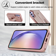 For Samsung Galaxy S25+ 5G Wristband Vertical Flip Wallet Back Cover Phone Case with Long Lanyard(Rose Gold)