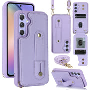 For Samsung Galaxy S25+ 5G Wristband Vertical Flip Wallet Back Cover Phone Case with Long Lanyard(Purple)