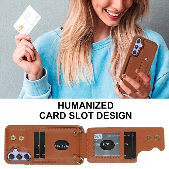 For Samsung Galaxy S25+ 5G Wristband Vertical Flip Wallet Back Cover Phone Case with Long Lanyard(Brown)